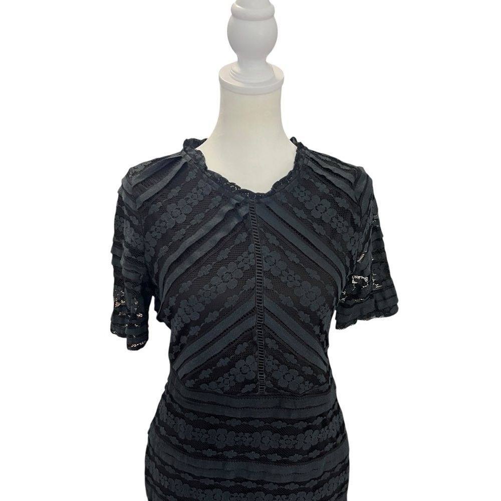 JessaKae Black Lace Sheath Midi Dress Short Sleeve Cocktail Wedding M - Picture 3 of 9